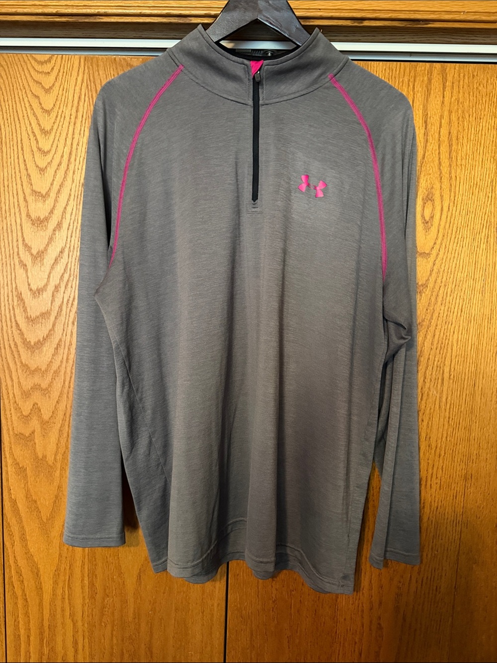 Under Armour Gray Long-Sleeve Quarter Zip with Pink Trim